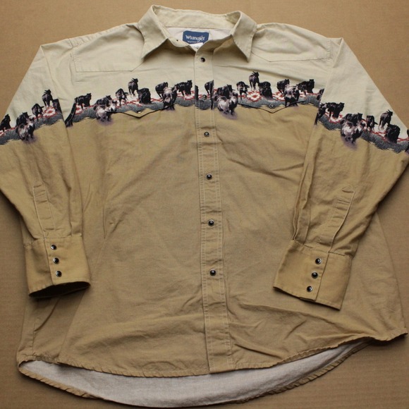 Wrangler Other - Wrangler Western Shirt Mens Sz XL Horse Wraparound Horse Aztec Pearl Snap Cowboy